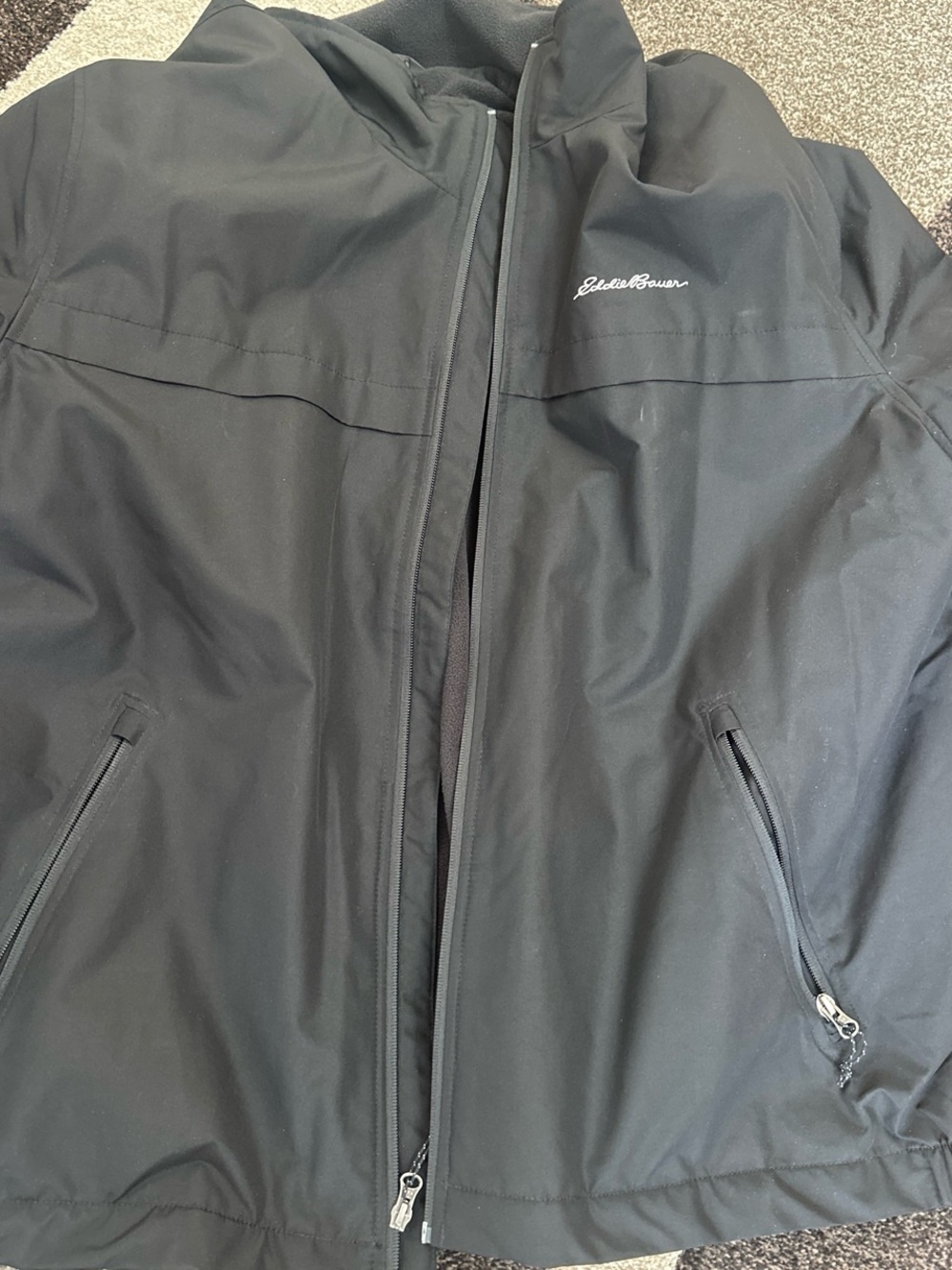 Eddie Bauer Men's Black Waterproof Raincoat with Zippered Pockets